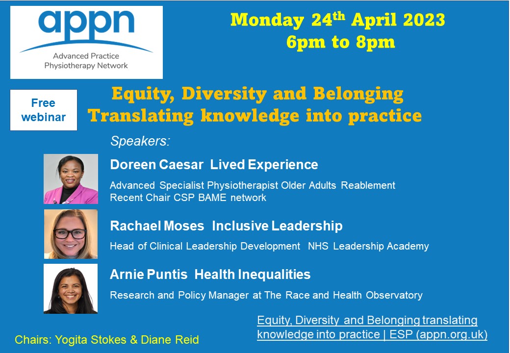 Equity, Diversity and Belonging – Translating Knowledge into Practice Webinar 24/04/23
